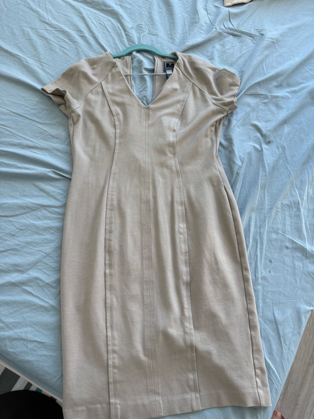 Made in Italy- Beige Short-Sleeve Sheath Dress - Classic Workwear